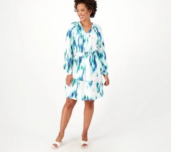 Candace Cameron Bure Regular Printed Woven Mini Dress, Blue Jade Large A593161