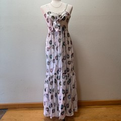 Papillon Embroidered Peacock Feather Maxi Dress Boho Festival Core Smocked Back