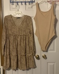 Women’s Shein V-Neck Ruffled Dress M & I-Piece Sleeveless Khaki Leotard L #1277