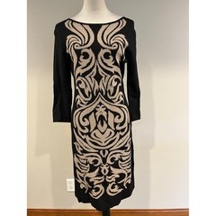 Nine West Black and Beige Patterned Knit Sheath Dress size medium