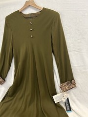 Jessica Howard Women’s Size 16 Olive Green Leopard Print Dress Button Cuff New