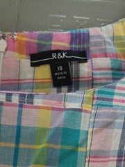 R&K Original Multi Madras Patchwork Plaid Ruffle Sleeve Dress Size 18, Cotton