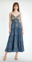 ROBIN JEANS,WOMEN&rsquo;S Maxi Dress, Embroidered Festive Smocked Waist, SIZE 40.