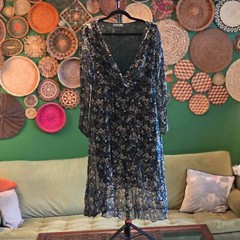 ELENA BALDI Silk Blend Floral Chiffon Hi-Lo Boho Dress – Black Multi – Size MED