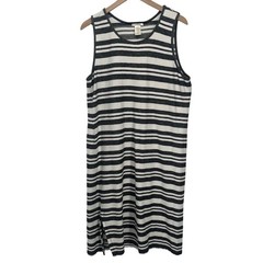 Matty M Tank Dress Womens XL Black White Striped Sleeveless Knit Casual Midi