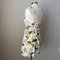 Pull&Bear Lemon Print Sweetheart Mini Dress White Yellow Green XL 9390/316/250