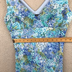 Vintage City Triangles Floral V Neck Sleeveless Midi Dress Women Size 7/8 Blue