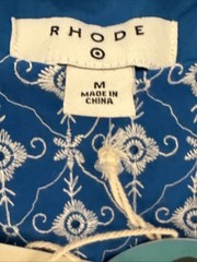 RHODE Womens Eyelet Embroidered Puff Sleeve Dress M Pockets Mini Blue NWT