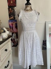 Kate Spade New York White Eyelet Fit & Flare Round Neck Ruffle Zip Dress 2