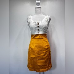 Alythea Ivory & Yellow Twofer Dress Milkmaid Bodice Pin Up Bodycon Pencil Skirt