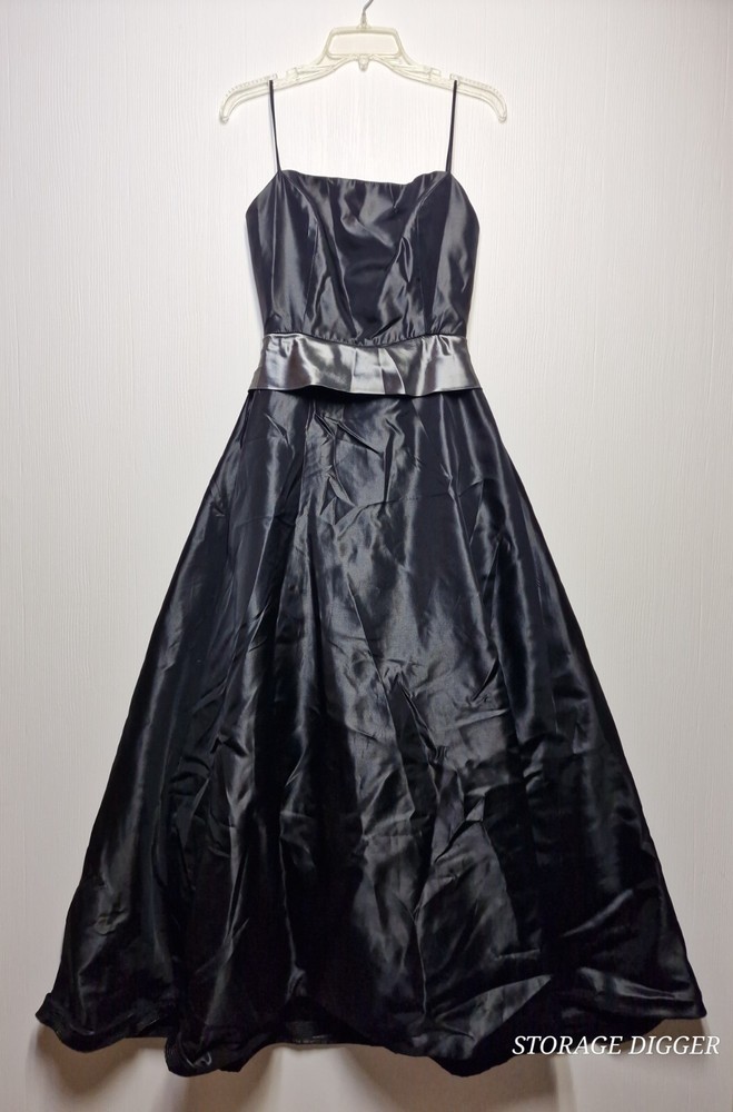 Lazaro Midi Dress Womens 10 Black Ribbon Belt Square Neck Spaghetti Straps Party