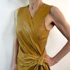 Kirrily Johnston Size 8 Aus 4 US Mustard Brown Leather Mini Wrap Dress Vintage