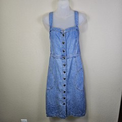 Anthropologie Pilcro Denim Dress 16 Blue Pocket Western Cottage Overall Western