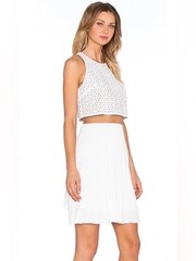 Bailey 44 Facade Dress | Ivory White Laser Cut Pleated Dress | Medium