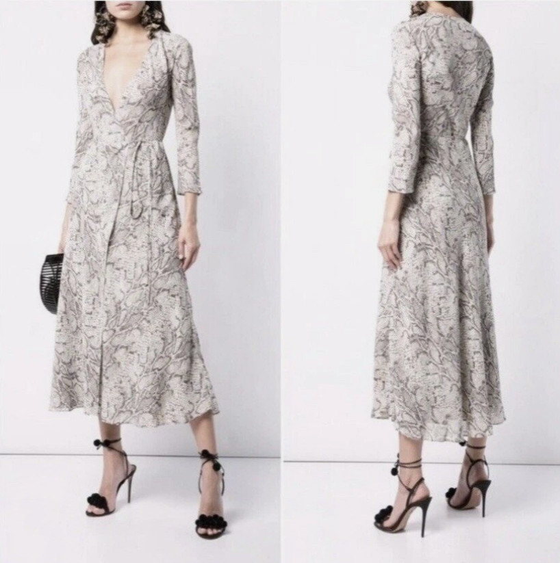 Reformation Gray Brown Python Print Jaz Wrap Midi Dress, Size XS