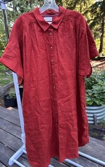 J.Crew Red Linen Shirt Dress Button-Front Collared Short Sleeve 2x