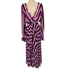 Va Va Voom Purple Striped Deep V-Neck Maxi Dress Long Sleeve Size L