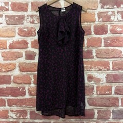 Cabi Dress Shell Womens M Purple Black Abstract Ruffle Ultra Sheer Lightweight
