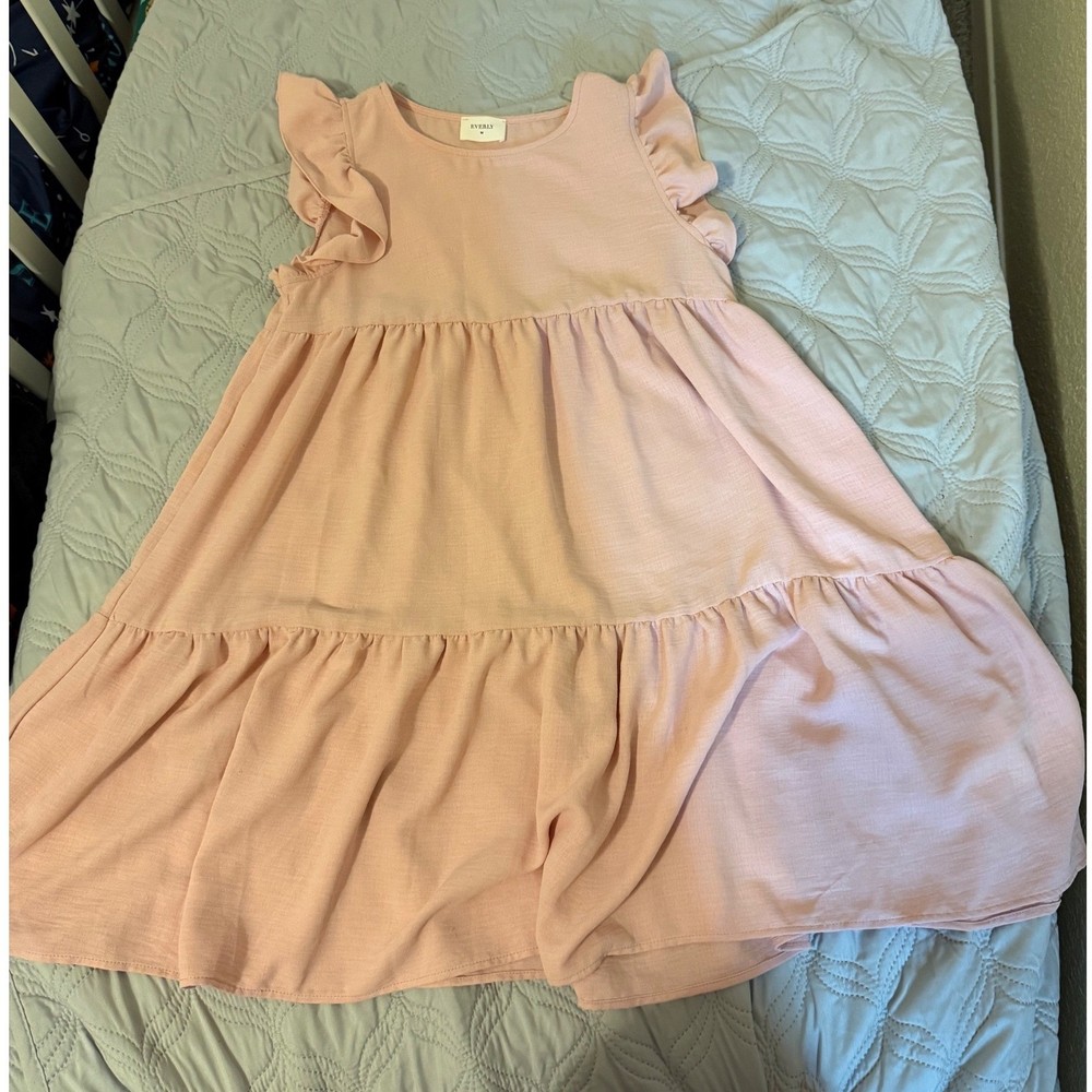 Everly Blush Pink Tiered Babydoll Dress Ruffle Sleeve Mini Dress Small