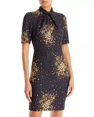 Black Halo Size 2 Black Floral Zana Twist Neck Sheath Dress