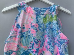 Lilly Pulitzer Dress Large Blue Pink Coral Ross Shift Fished My Wish Sleeveless