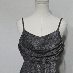 Madden NYC Dress Womens L Silver Glitter Cowl Neck Strappy Bodycon Midi