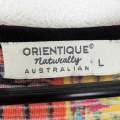 Orientique Tunic Womens Large Black Multi City Scene Print V-Neck 3/4 Sleeve Art