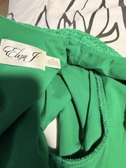 Eliza J Green Tweed Shift Knee Length Dress Fringe Crew Neck Zip Short Sleeve 10
