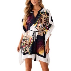 SFERA Leopard Tropical Print Caftan Dress Top S Swim Cover Up Boho Maximalist