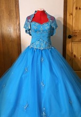 Morilee by Madeline Gardner Blue Beaded Ball Gown + Matching Lace Bolero