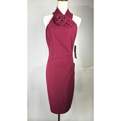 Rachel Roy Harland Dress Womens Medium Cabernet Rose Halter Sheath Sleeveless