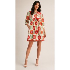 Jodifl Whimsical Floral Half Sleeve Babydoll Mini Dress Womens Size Large New