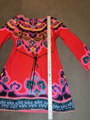 Hale Bob M Red Multicolor Boho Tunic Dress Embellished V Neck Mini