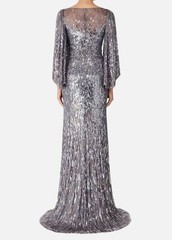 Jenny Packham Women&rsquo;s Silver Sequins Embellished Boatneck Ines Dress Size 8