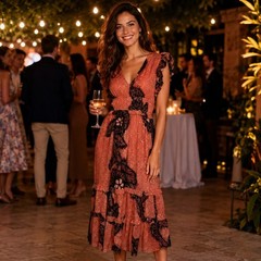 Ulla Johnson Akira Dress Size 4 Coral Floral Gold Metallic Midi Wedding Guest