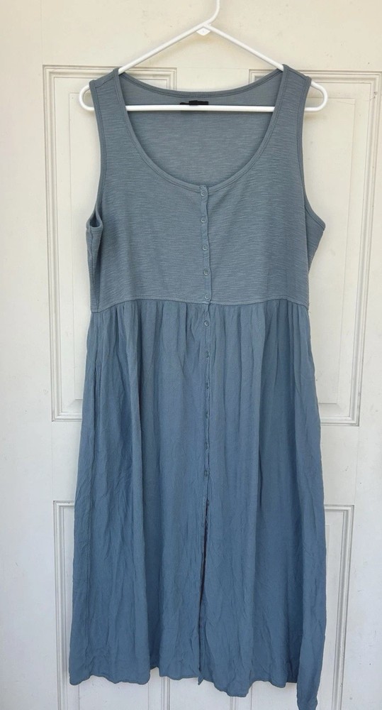 Frye Womens XL Sage Green Button Front Sleeveless Midi Dress Textured Gathered