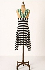 Anthropologie HWR Monogram Split Stripes navy/Green Cotton Knit Sundress Medium