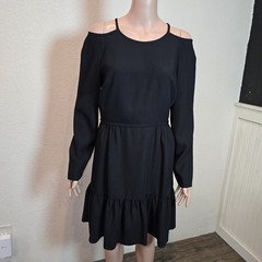 Club Monaco Sandraya Cold Shoulder Long Sleeve Tiered Ruffle Dress Black 8