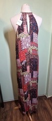 Boho Patchwork Print Halter Maxi Dress M Crochet Neck Retro Festival Beach NWT
