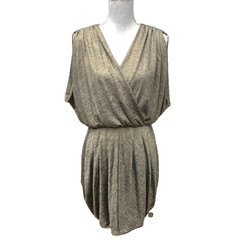 Black Halo Mini Dress Womens Large Gold Sharkbite Hem Faux Wrap Going Out