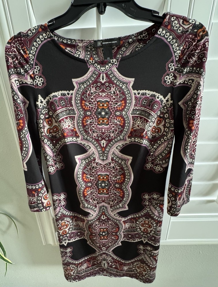 Beautiful XS INC International Concepts 3/4 Sleeve Dress Boho A-line fits a 2-4