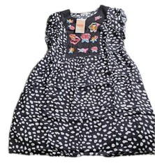 Kirundo Women Small Black White Dot Floral Embroidered Sleeveless Boho Dress NWT