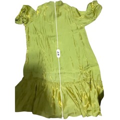 Lime Green Metallic Sheen V-Neck Ruffle Mini Dress NWT Oversized AOMEI Sz L/XL