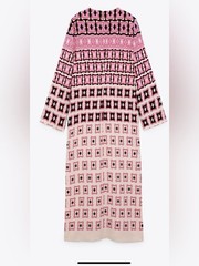 Zara Pink Geometric Print Midi Dress NWOT Retro Mod Long Sleeve Size L