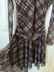 ZARA Women&rsquo;s Brown Plaid Mesh Ruched Mini Dress Long Sleeve Size S-NWOT