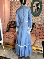 1970s Vintage Gunne Sax Cornflower Blue Lace-Up Maxi Dress Size 11