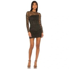 h:ours Zain Polka Dot Metallic Ruched Long Sleeve Mini Dress XS