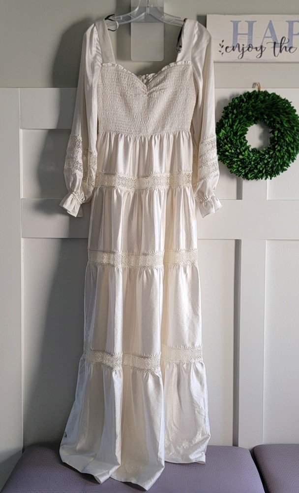 ML Monique Lhuillier Women&rsquo;s V-Neck Long Dress Creme/off White NWT