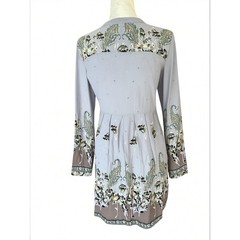 Free People Lavender Grey Paisley Babydoll Mini Dress Long Sleeve Womens Medium