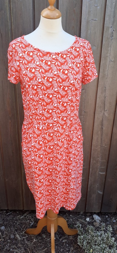 Boden Green Earth 100% Cotton Jersey Summer Dress Size 12R Orange WhiteCharity